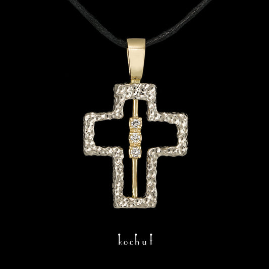 Einheitskette — ein Kreuz aus Weißgold, Gelbgold und mit Diamanten