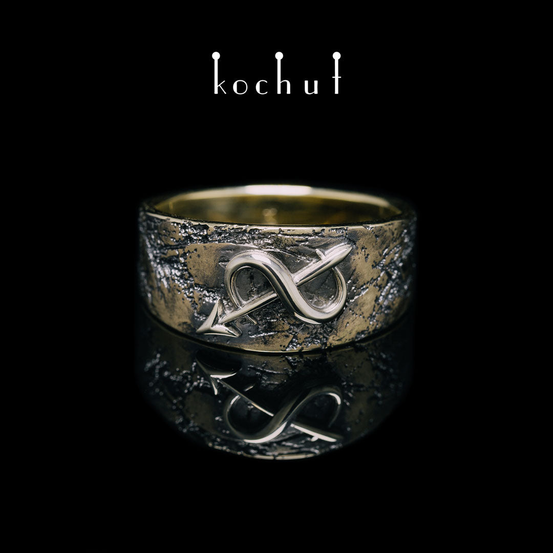 Schütze — Ring aus Gelb- und Weißgold mit schwarzem Rhodium