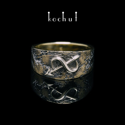 Schütze — Ring aus Gelb- und Weißgold mit schwarzem Rhodium
