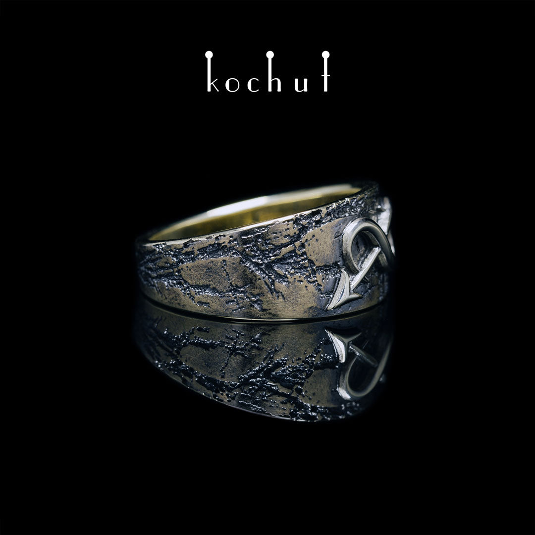 Schütze — Ring aus Gelb- und Weißgold mit schwarzem Rhodium