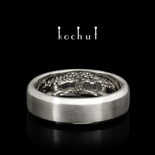 Lebensbaum: Stiele — matte silberne Ring