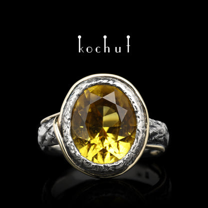 Seelen-Spiegel — Ring aus oxidiertem Silber und Gelbgold mit Citrin