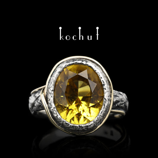 Seelen-Spiegel — Ring aus oxidiertem Silber und Gelbgold mit Citrin