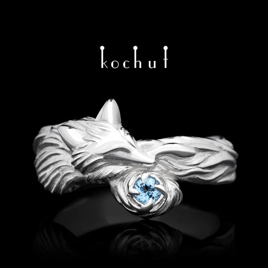 Kleiner Fuchs — Ring aus Weißgold mit Topas, beschichtet mit weißem Rhodium