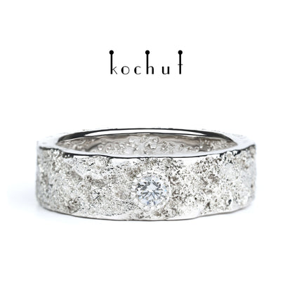 Leib und Seele mit dem Baum des Lebens — Weißgold-Ehering, weißgoldbeschichtet, und Diamant
