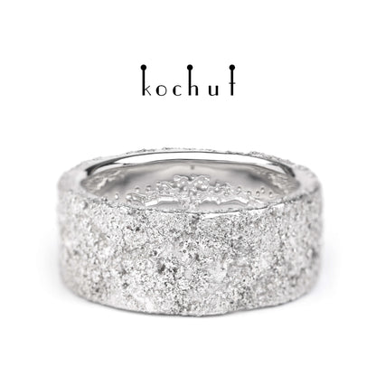 Leib und Seele mit dem Baum des Lebens — Ehering aus Weißgold mit Weißgoldoberfläche, beschichtet mit weißem Rhodium