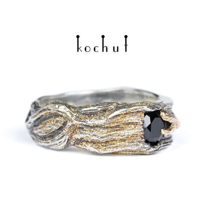 Vernydub — Ring aus oxidiertem Silber und Rotgold mit schwarzem Spinell
