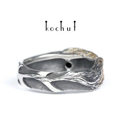 Vernydub — Ring aus oxidiertem Silber und Rotgold mit schwarzem Spinell