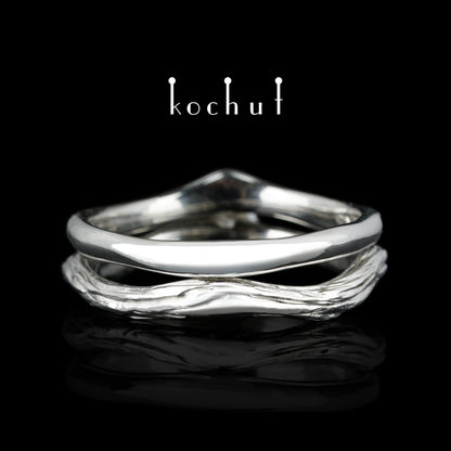 Elven Tenderness — Doppelte Verlobungsring aus Weißgold mit Diamanten, beschichtet mit weißem Rhodium