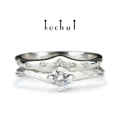 Elven Tenderness — Doppelte Verlobungsring aus Weißgold mit Diamanten, beschichtet mit weißem Rhodium