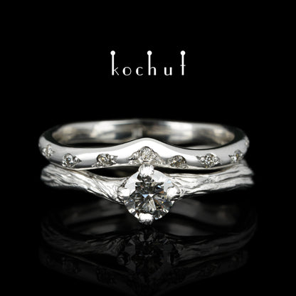 Elven Tenderness — Doppelte Verlobungsring aus Weißgold mit Diamanten, beschichtet mit weißem Rhodium