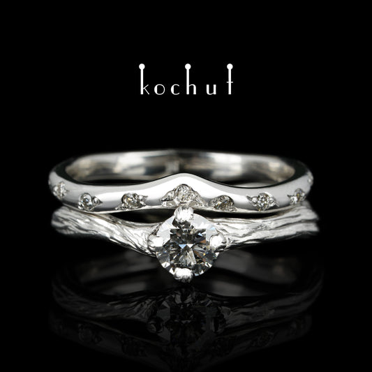Elven Tenderness — Doppelte Verlobungsring aus Weißgold mit Diamanten, beschichtet mit weißem Rhodium