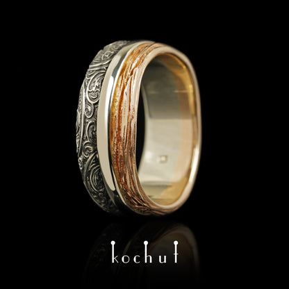 In Freude und Leid: Zukunft — Ehering aus Weiß- und Rotgold, überzogen mit schwarzem Rhodium