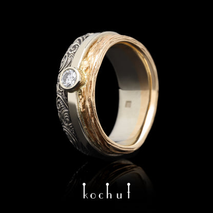 In Freude und Leid: Zukunft — Ring aus Weiß-, Rotgold mit Diamant, überzogen mit schwarzem Rhodium