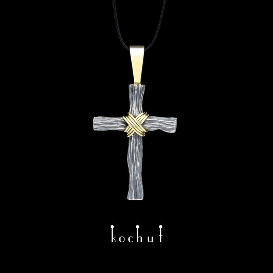 Demut — Kreuz aus oxidiertem Silber und Gelbgold