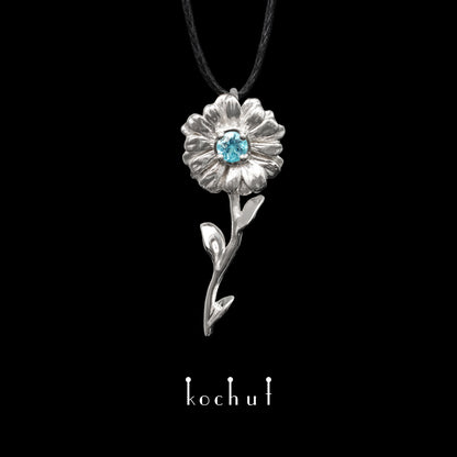 Kamille — silbernes Anhänger mit Topas, überzogen mit weißem Rhodium
