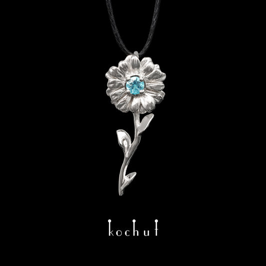 Kamille — silbernes Anhänger mit Topas, überzogen mit weißem Rhodium