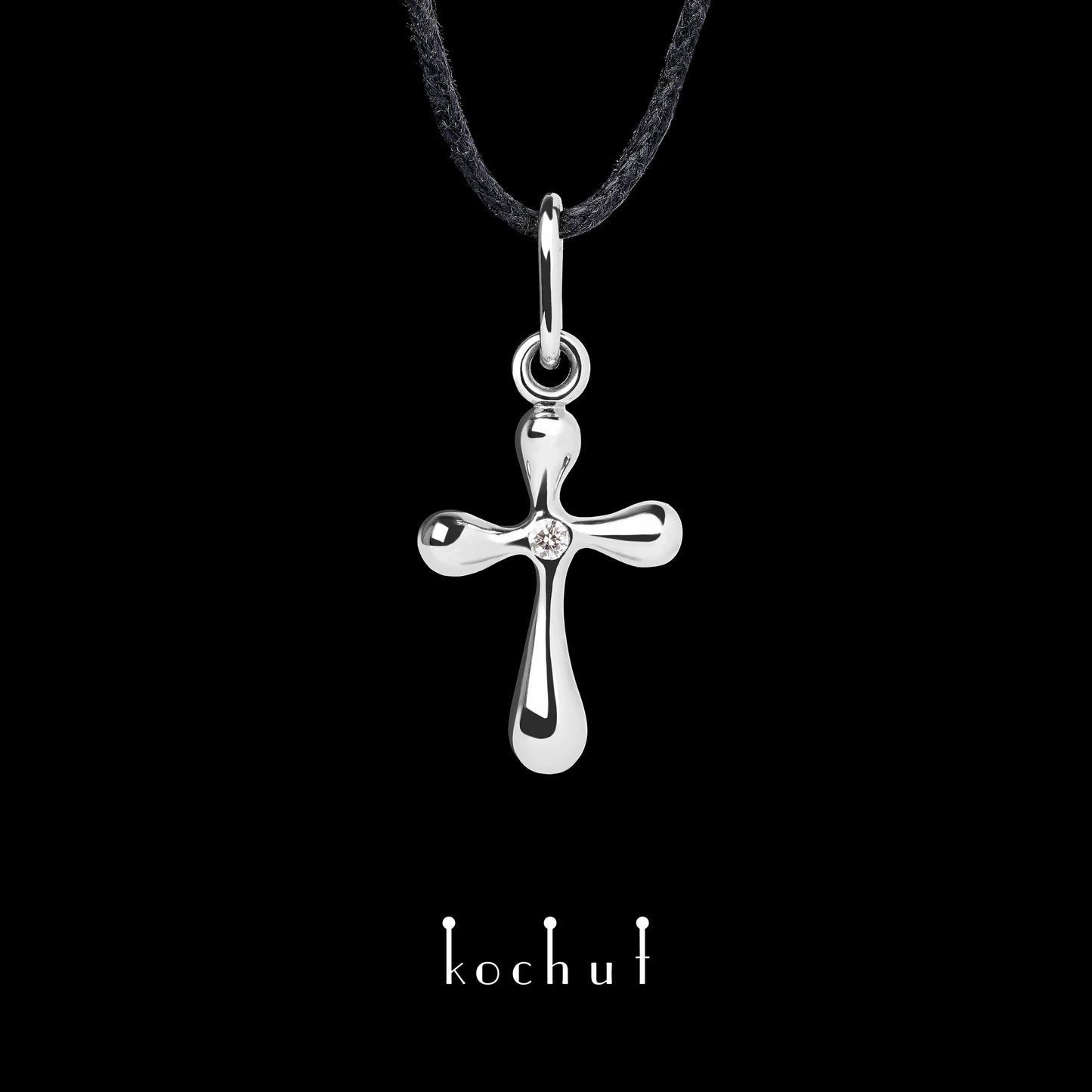 Tau des Liebes — Kreuz aus Weißgold mit einem Diamanten, überzogen mit weißem Rhodium