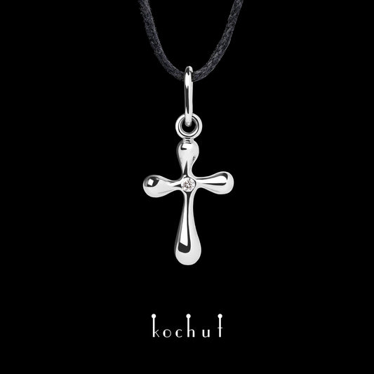 Tau des Liebes — Kreuz aus Weißgold mit einem Diamanten, überzogen mit weißem Rhodium