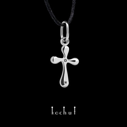 Tau des Liebes — Kreuz aus Weißgold mit einem Diamanten, überzogen mit weißem Rhodium