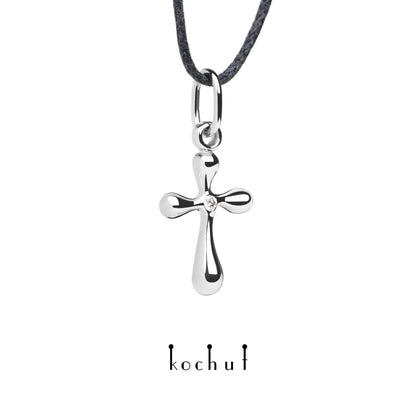 Tau des Liebes — Kreuz aus Weißgold mit einem Diamanten, überzogen mit weißem Rhodium