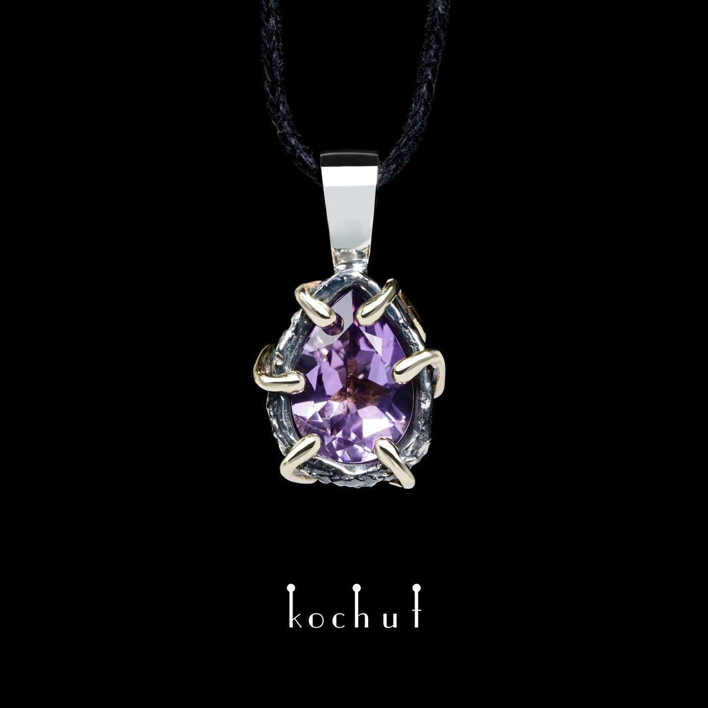 Aurora — Anhänger aus oxidiertem Silber und Gelbgold mit Amethyst