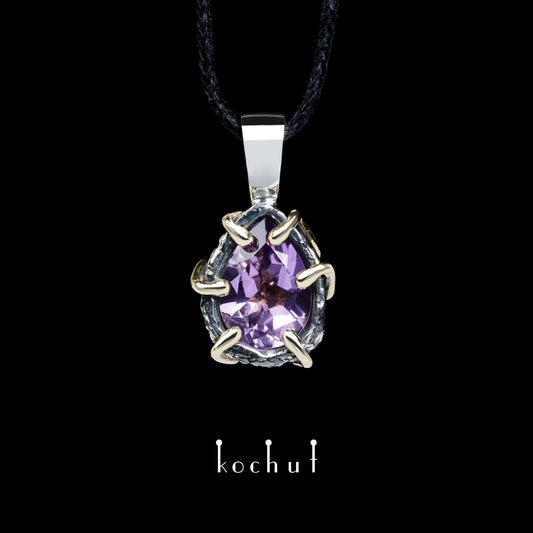 Aurora — Anhänger aus oxidiertem Silber und Gelbgold mit Amethyst