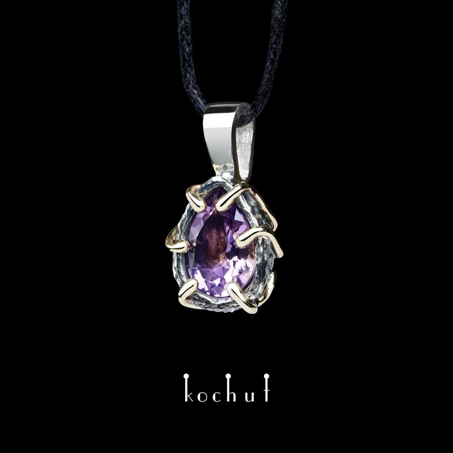 Aurora — Anhänger aus oxidiertem Silber und Gelbgold mit Amethyst