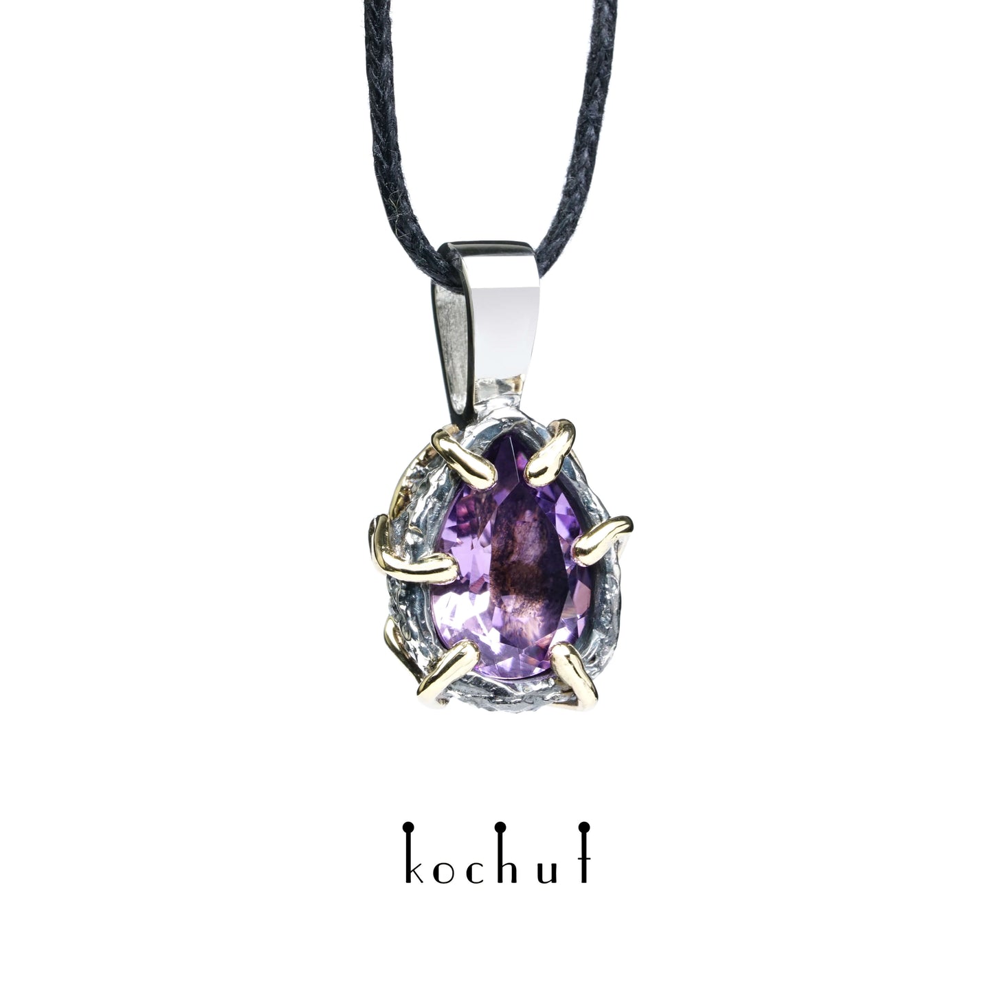 Aurora — Anhänger aus oxidiertem Silber und Gelbgold mit Amethyst