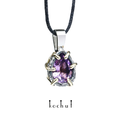 Aurora — Anhänger aus oxidiertem Silber und Gelbgold mit Amethyst