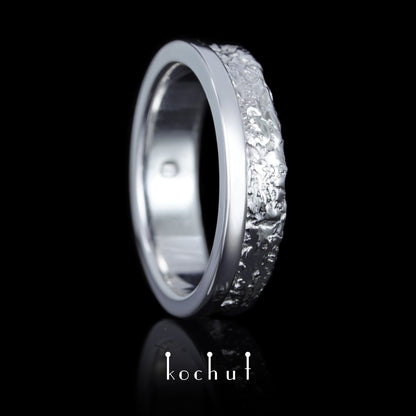 In Freude und Leid: Halbe — Silberhochzeitssring, mit weißem Rhodium überzogen