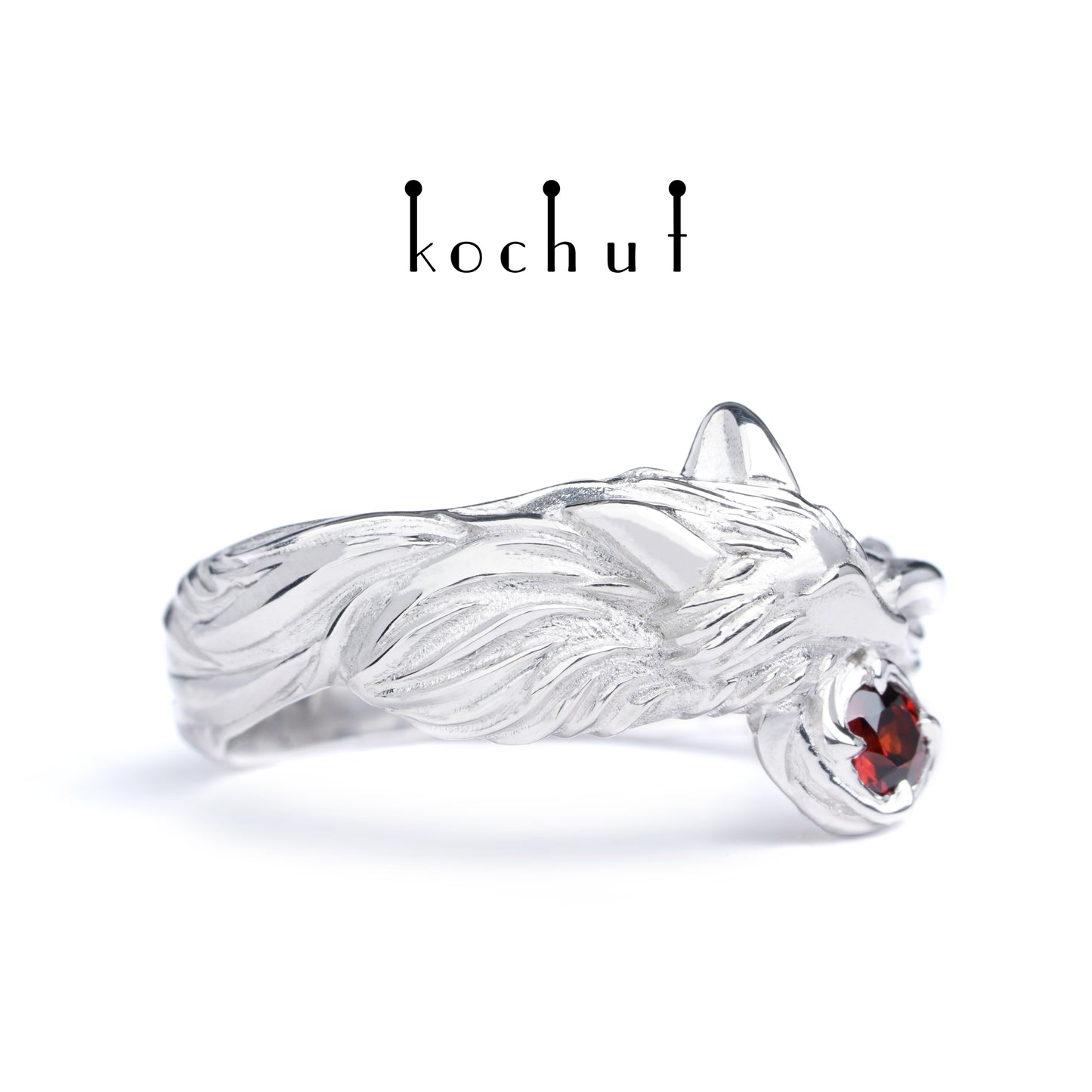 Kleiner Fuchs — Ring aus Silber mit Granat, beschichtet mit weißem Rhodium