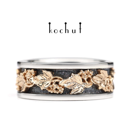 Viburnum — Ring aus oxidiertem Silber und Rotgold