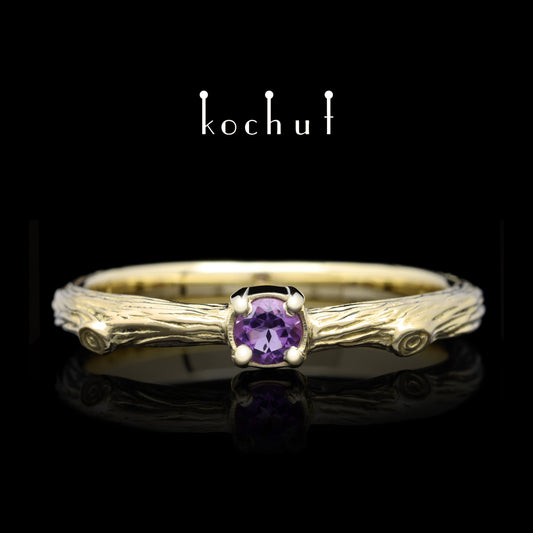 Zartes Zweig — Verlobungsring aus Gelbgold mit Amethyst