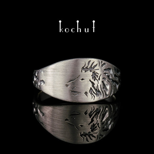 Dark Lion — Ring aus Palladium-Gold, überzogen mit schwarzem Rhodium