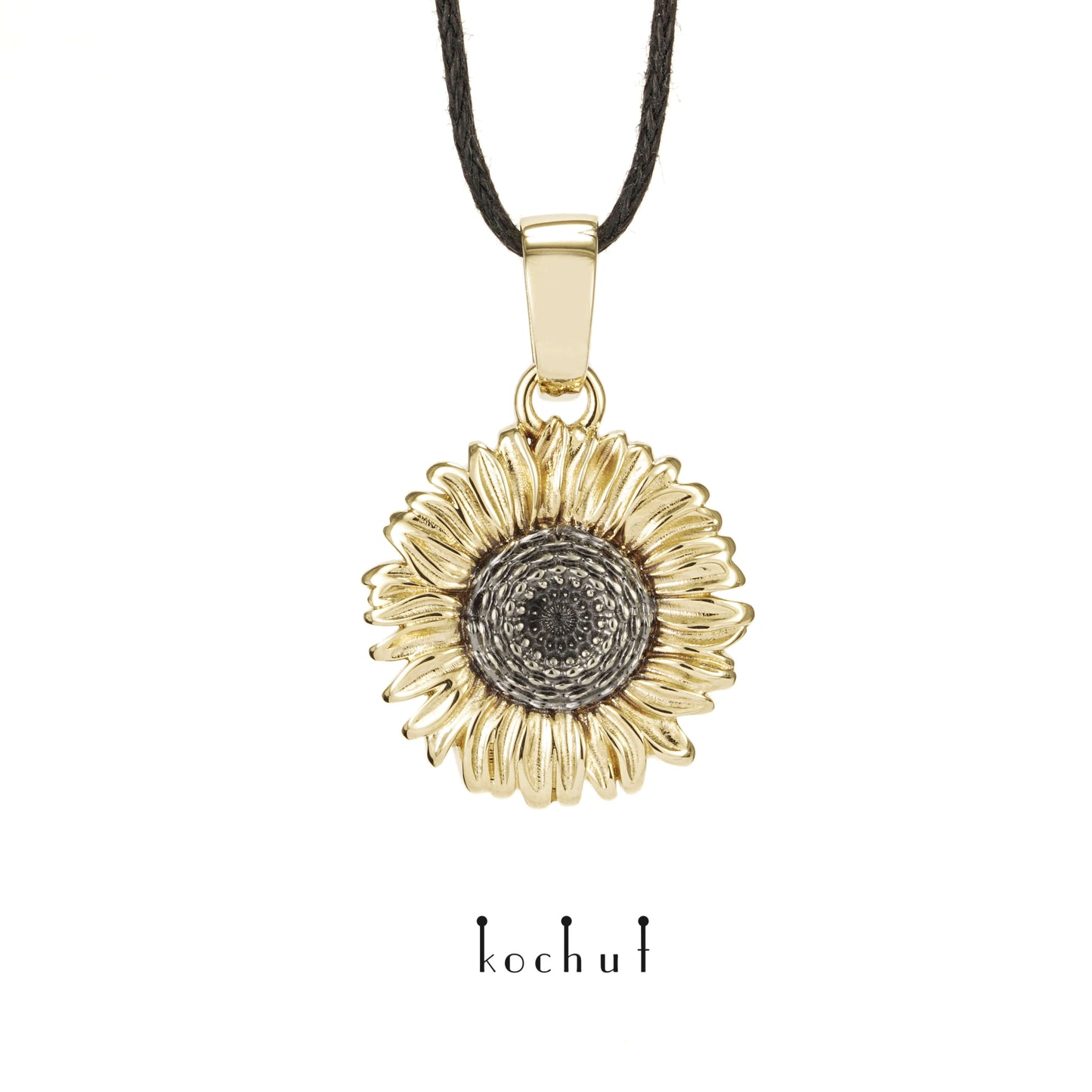 Sonnenblumen — Set aus gelbgoldenem Schmuck, beschichtet mit schwarzem Rhodium