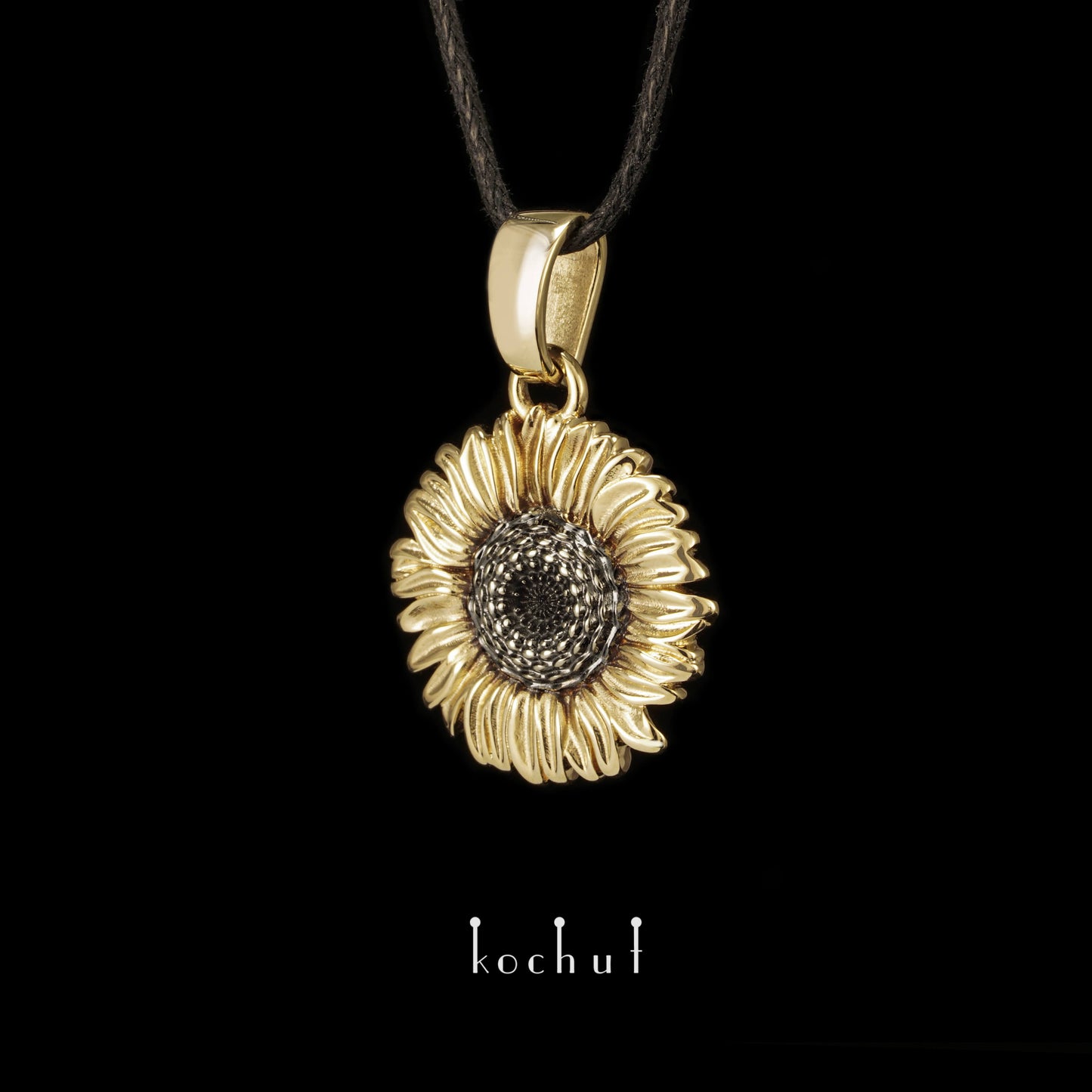 Sonnenblumen — Set aus gelbgoldenem Schmuck, beschichtet mit schwarzem Rhodium