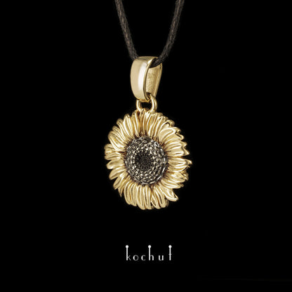 Sonnenblumen — Set aus gelbgoldenem Schmuck, beschichtet mit schwarzem Rhodium