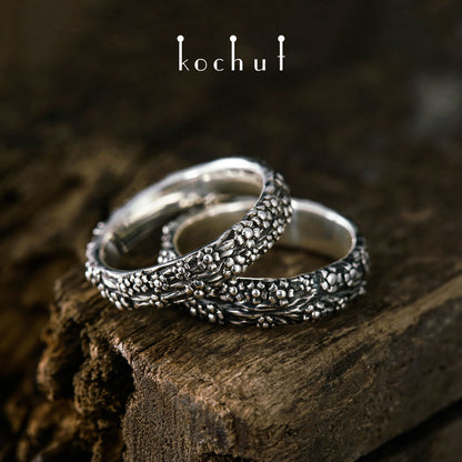 Vergissmeinnicht — Set aus oxidiertem Silber mit Diamant und Vergoldung