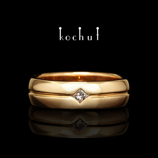 Achse der Liebe — Ehering aus Rotgold mit einem Diamanten