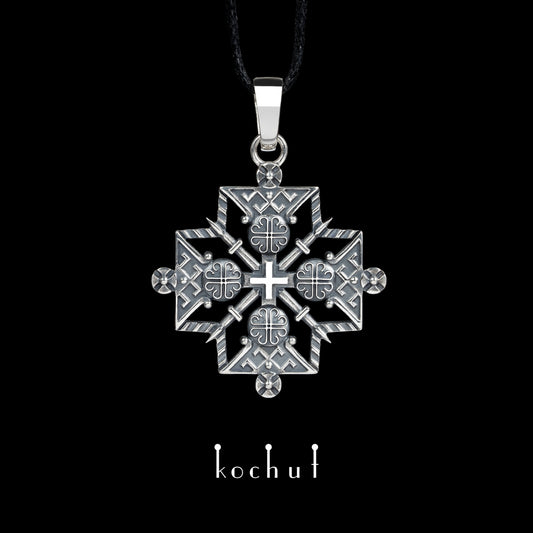 Hutsul-Kreuz — Anhänger aus oxidiertem Silber