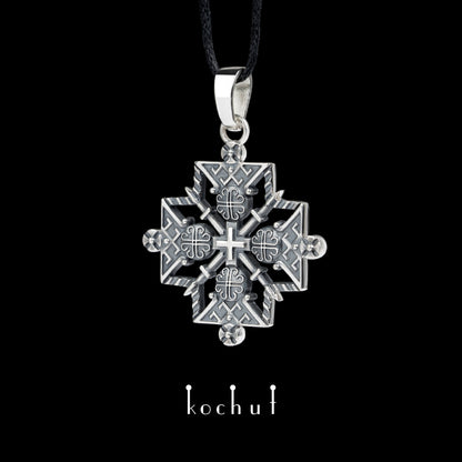 Hutsul-Kreuz — Anhänger aus oxidiertem Silber