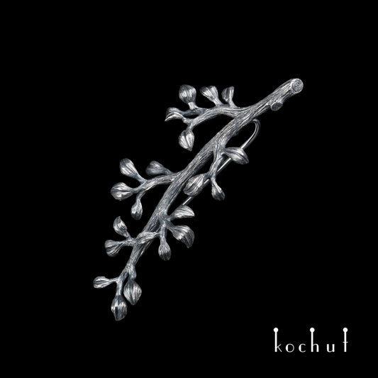 Zweig — Brosche aus oxidiertem Silber