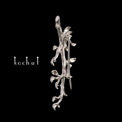 Zweig — silberne Brosche mit Weißrhodium-Beschichtung