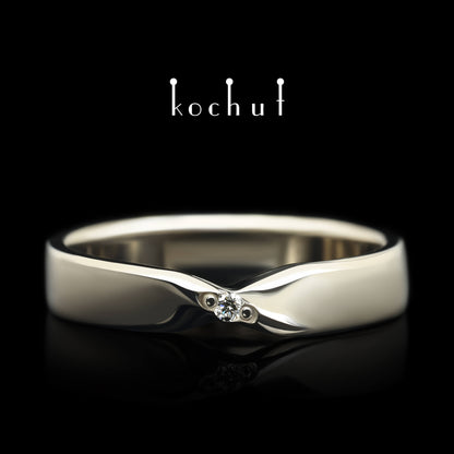 Mobius-Band: breit — Ehering aus Palladium-Gold mit Diamant