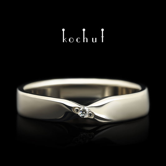 Mobius-Band: breit — Ehering aus Palladium-Gold mit Diamant