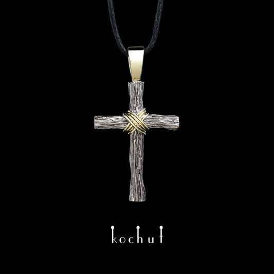 Demut — Kreuz aus Palladium und Gelbgold, beschichtet mit schwarzem Rhodium