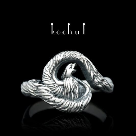 Phoenix — Ring aus oxidiertem Silber