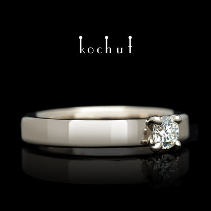 Classic — Verlobungsring aus Palladium 18K Gold mit einem Diamanten