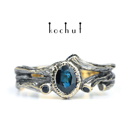 Süße Frucht — Ring aus Gelbgold mit Saphiren, überzogen mit schwarzem Rhodium